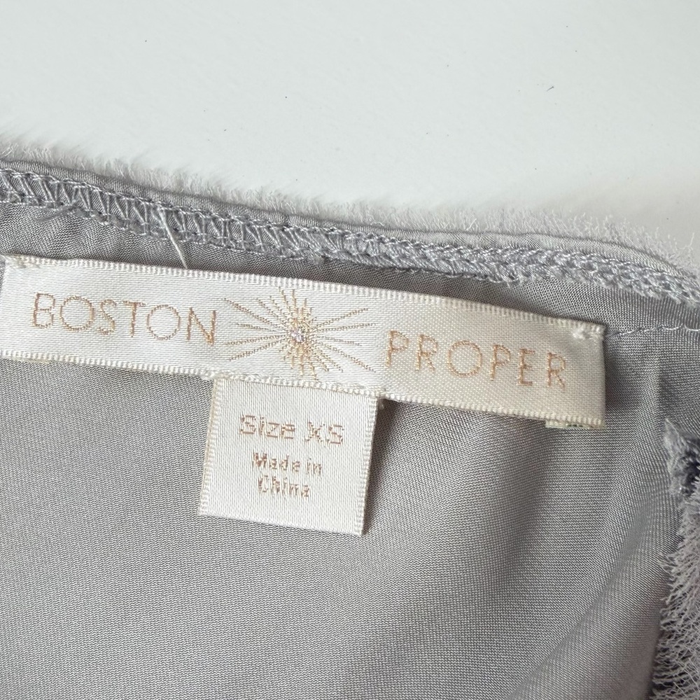 Boston Proper Satin Mini Dress Rivets Gray Silver V-Neck Cut Out Sleeves Sz XS - Picture 8 of 13
